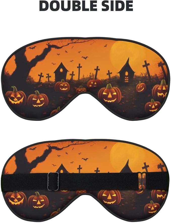 Sleep Mask Halloween Pumpkins Graveyard Spooky Night Comfortable Eye Mask with Adjustable Strap Soft Eye Cover Blindfold for Travel Yoga Nap Shift Work
