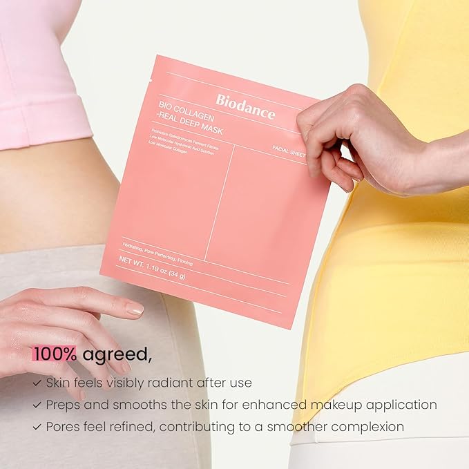 BIODANCE Bio-Collagen Real Deep Mask, Hydrating Overnight Hydrogel Mask, Pore Minimizing, Plumping, Elasticity Improvement, Korean Skincare | 1.19oz(34g) x 16ea