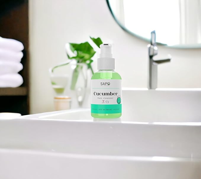 Sapo Cucumber Face Cleanser - Gentle Gel Wash with Aloe Vera, Coconut Oil, Neem and Vitamin C - For Dry, Sensitive, Oily or Acne Prone Skin, 4 oz