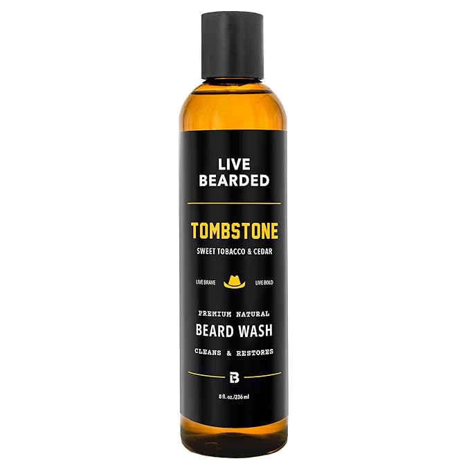 Live Bearded Beard Wash, 8 fl oz - Water-Based Face Cleanser with All-Natural Ingredients for a Gentle, Deep Clean - Made in the USA | Tombstone Scent - Sweet Tobacco, Cedar