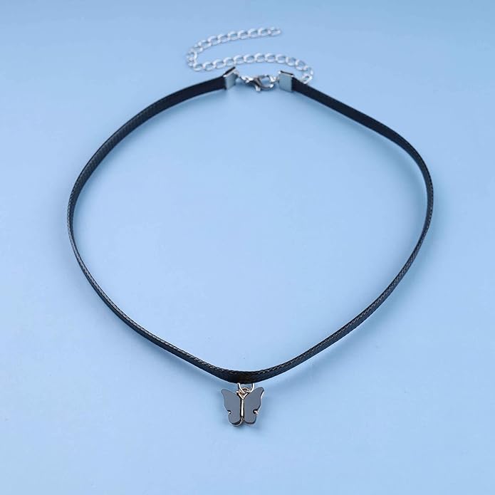 Vintage Black Choker Necklace Chain Goth Leather Choker Butterfly Pendant Necklace Velvet Choker Punk Necklace Rock Statement Butterfly Necklace Charm Jewelry Gift for Women and Girls