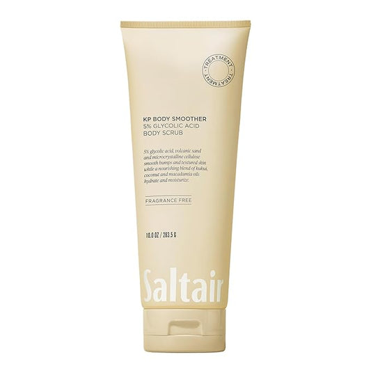 Saltair KP Body Scrub. 5% Glycolic Acid Treatment with Volcanic Sand and Plant Moisturizers. Fragrance-Free Physical Chemical Exfoliator. Exfoliating Body Scrubber for Rough Bumpy Skin, 10oz.