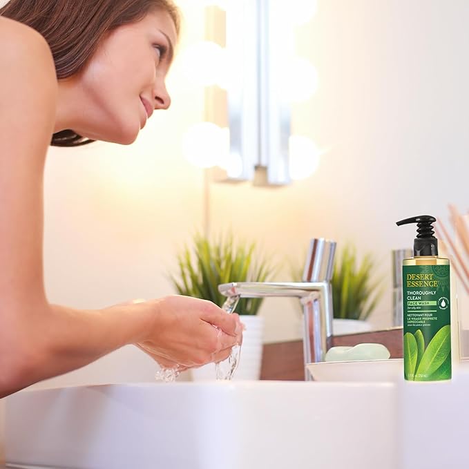 Desert Essence Thoroughly Clean Face Wash with Tea Tree Oil – Natural Facial Cleanser with Castile Soap & Coconut Oil – For Oily & Sensitive Skin – Vegan & Cruelty-Free (8.5 Fl Oz)