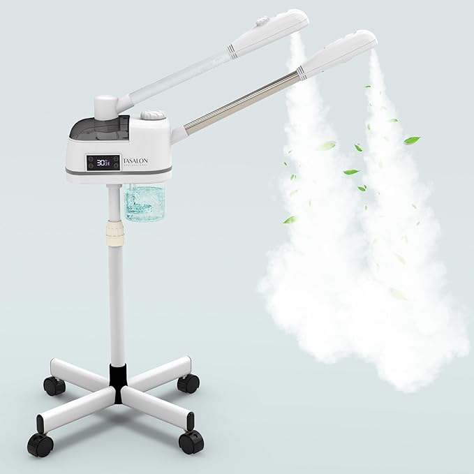 TASALON 2 in 1 Professional Facial Steamer on Wheels -with Ozone and Hot & Cold Mist, Ionic Facial Steamer Kit for Facial Deep Cleaning and Moisturize, SPA & Home, Ozone Face Humidifier (White)
