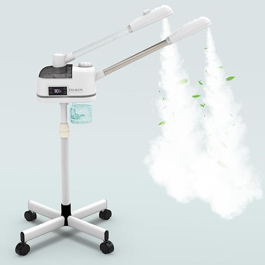 TASALON 2 in 1 Professional Facial Steamer on Wheels -with Ozone and Hot & Cold Mist, Ionic Facial Steamer Kit for Facial Deep Cleaning and Moisturize, SPA & Home, Ozone Face Humidifier (White)