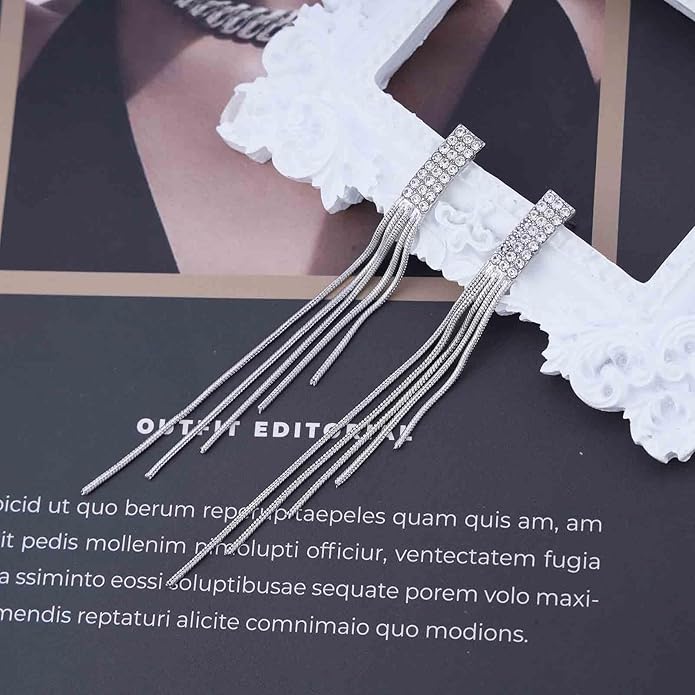 Vintage Rhinestone Dangle Earrings Gold Sleek Chain Drop Earrings Crystal Long Chain Tassel Earrings Sleek Metal Chain Earrings Jewelry for Women