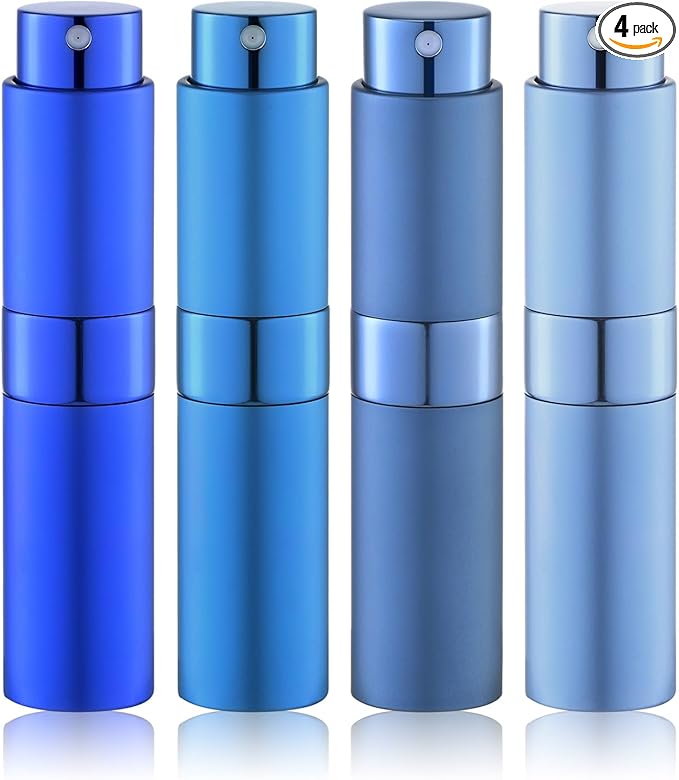 Travel Perfume Bottle Refillable - Cologne Spray Atomizer Mini - Small Travel Size Sprayer Empty for Refill Sample Container - Portable Fragrance Decant Dispenser for Men Women 8ml 4PCS Blue