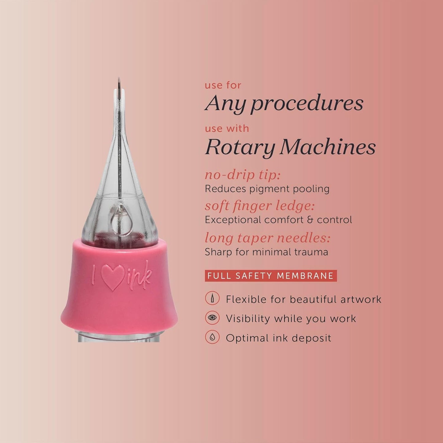 Tina Davies PIXL Cartridge, 3-Round Shader Long Taper Cartridge for Eyebrows, Lips, Eyelids, and Areolas .25mm 3RS LT, Pack of 10