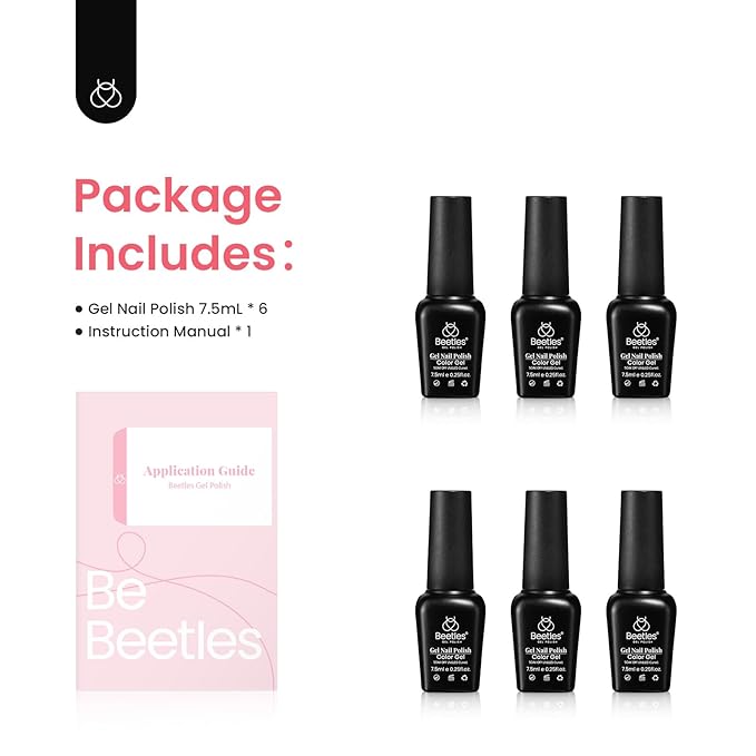 Beetles Gel Nail Polish Set 6 Colors Pink Nude Gray Glitter Gel Polish Wedding Nail Polish Bridesmaid Nail Art Design Soak Off Uv LED Lamp Needed Manicure Set Gifts for Women Bridesmaid Beauty