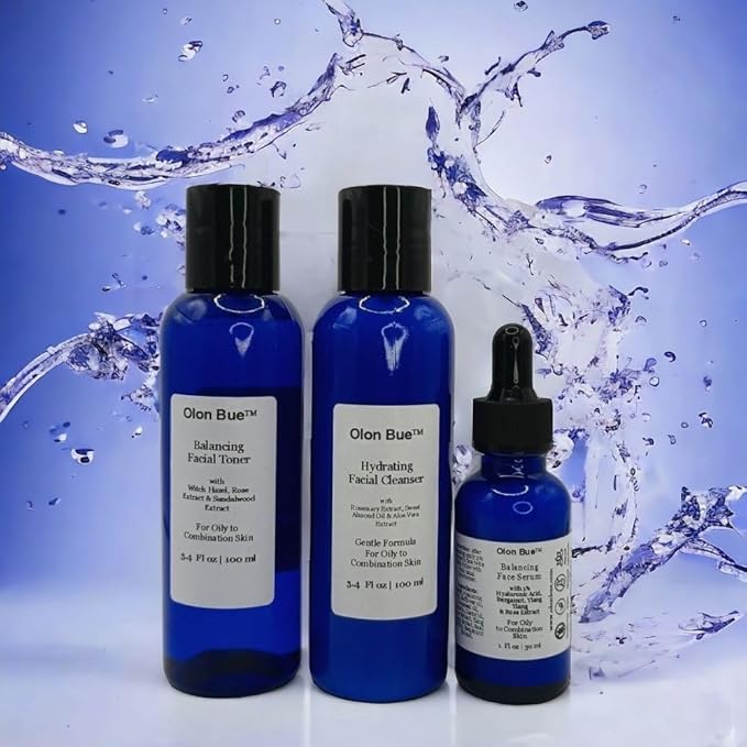 Daily Balancing Skincare Set (3 Pcs) Gift Set, Cleanser, Toner, Serum, Hyaluronic Acid, RoseExtract, Acne Prone Skin Soothing, Regenerating, Hydrating, Anti Aging Skin Care Routine, Vegan