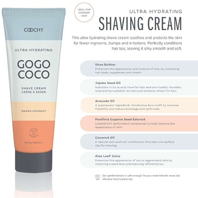 Coochy Ultra Hydrating Shaving Cream | Prevents Irritation, Bumps & Dry Skin | Doubles as Hair Conditioner | Coconut Oil, Tea Tree Oil, Jojoba Oil, Shea Butter & Aloe Vera | Mango Coconut 8.5oz/250mL