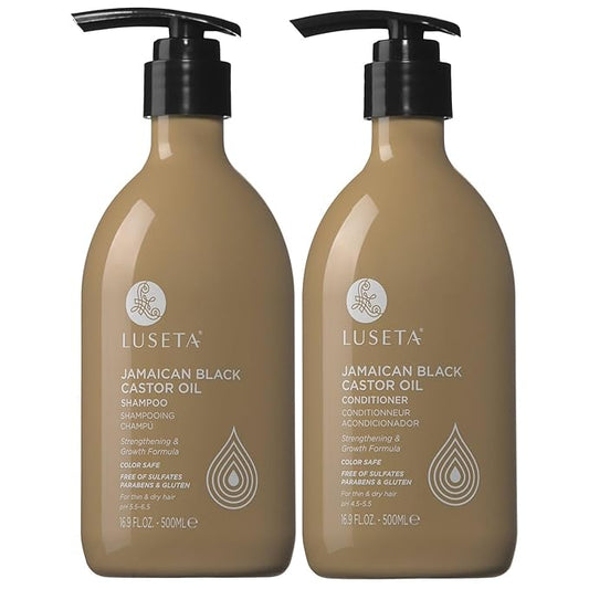 Luseta Castor Oil Shampoo and Conditioner Set Strengthen and Cleanse Thin Hair Restore Damaged Hair Sulfate Free for Men & Women 16.9oz*2