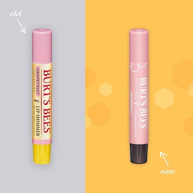 Burt's Bees Shimmer Lip Tint Set, Tinted Lip Balm Stick, Moisturizing for All Day Hydration with Natural Origin Glowy Pigmented Finish & Buildable Color, Grapefruit (4-Pack)