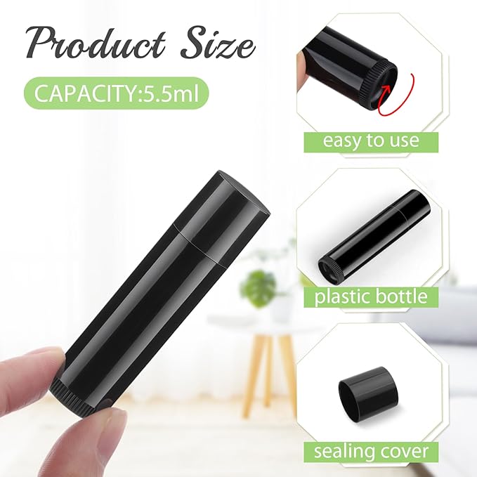 100 Pcs 5.5ml Bulk Empty Lip Balm Tubes Refillable Plastic Lip Gloss Container Travel Lipstick Tubes Chapstick Tubes Holder For DIY Homemade Lip Balm (black)