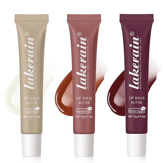 Erinde 3 Colors Lip Butter Balm Trio, Moisture Hydration Lip Butter Gloss, Sheer Tinted Lip Mask and Lip Balm, Soothing Lip Treatment Care Makeup, Shine Lip Glow Oil for Dry, Chapped Lips