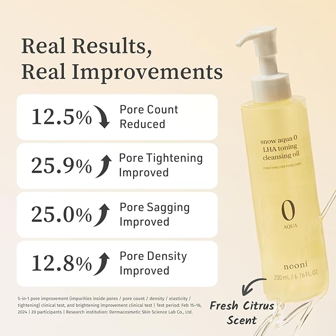 NOONI Facial Cleanser - Snow Aqua 0 LHA Toning Cleansing Oil | Makeup Blackhead Remover, Pore Control, Glass Skin, Help Control Sebum, Revitalizing, Moisturizing, Korean Skin Care, 6.76 Fl Oz (200 ml)