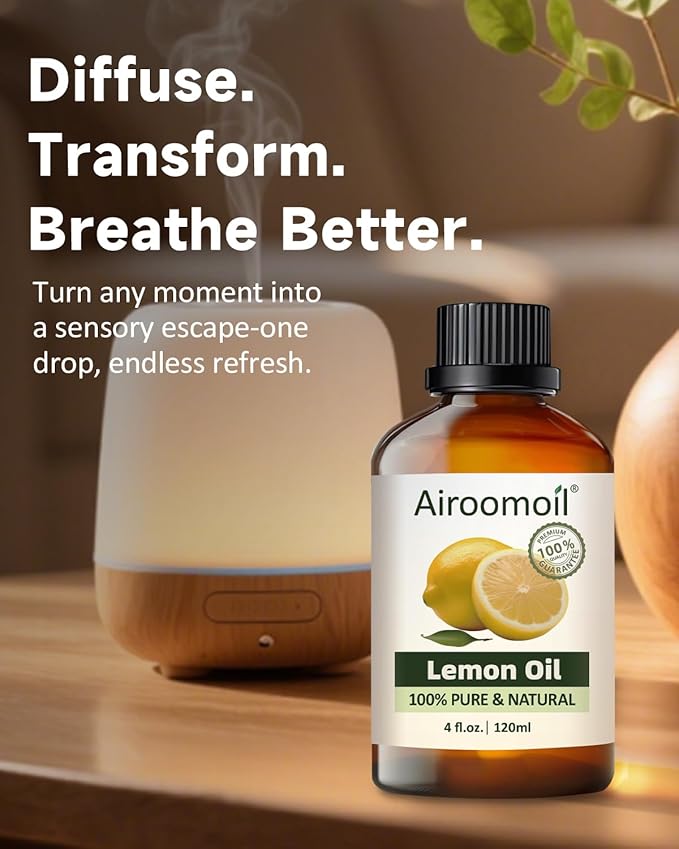 Pure Lemon Essential Oil, 100% Pure Natural Lemon Essential Oil, Premium Grade Essential Oils for Diffusers for Home, Skin, Care Massage, Soap Making, Aromatherapy, 4 Fl Oz | 120ml