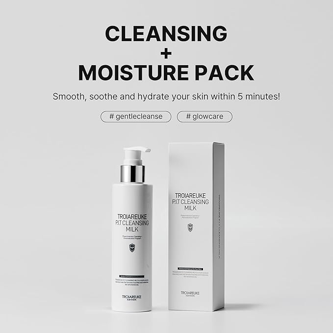 TROIAREUKE PIT Cleansing Milk I Deep Cleansing Daily Facial Cleanser for All Skin Types, Dry, Hydrating Face Mask with Antioxidants, Vitamins, Moisturize Korean Aesthetic Skin Care 6.08 fl oz