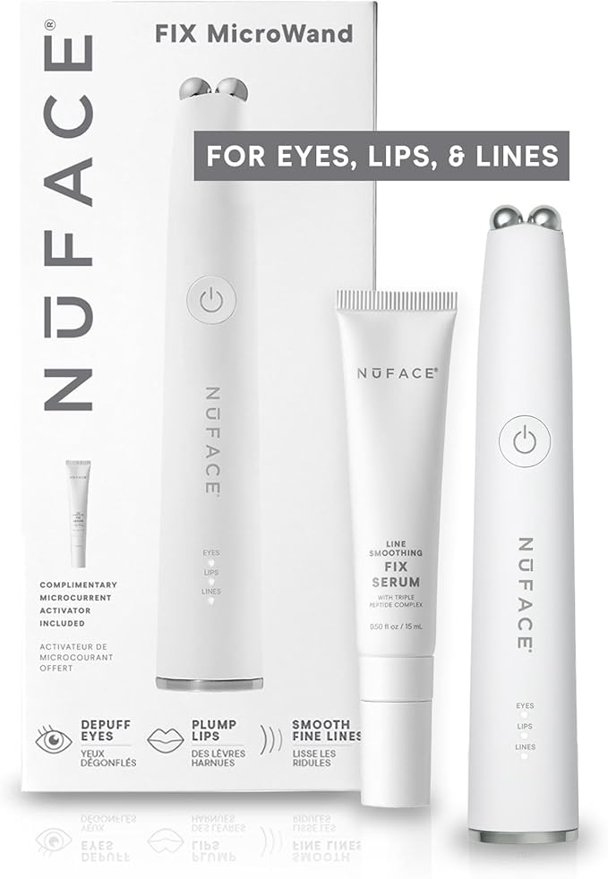 NuFACE FIX MicroWand Microcurrent Facial Device, FDA Cleared - Eyes, Lips & Lines Treatment with Serum Activator - Lip Plumper, Eye Depuffing Wand, Wrinkle & Smile Line Reducer, 3 On-the-Go Modes