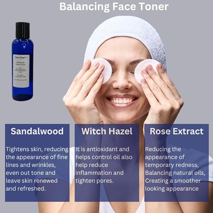 Daily Balancing Skincare Set (3 Pcs) Gift Set, Cleanser, Toner, Serum, Hyaluronic Acid, RoseExtract, Acne Prone Skin Soothing, Regenerating, Hydrating, Anti Aging Skin Care Routine, Vegan