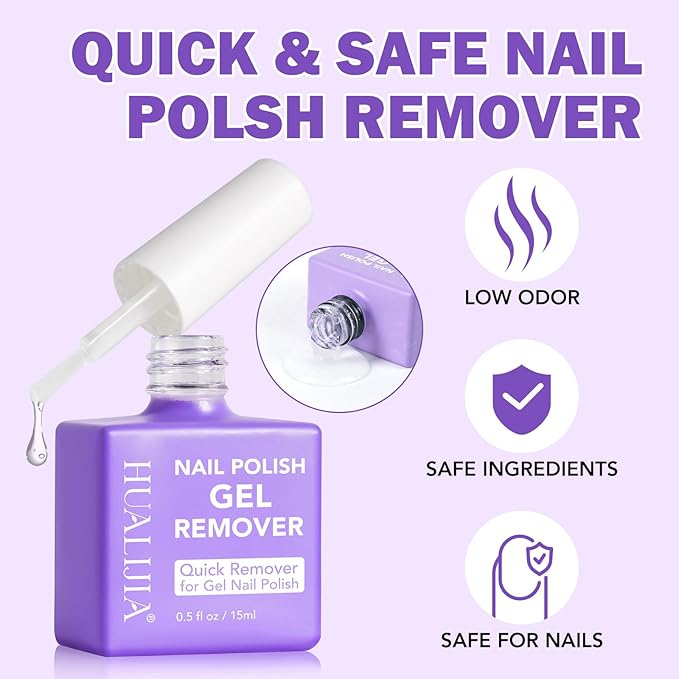 Gel Nail Polish Remover, Gel Polish Remover for Nails Kit with Cuticle Pusher & Scraper, Don't Hurt Your Nails, Easily & Quickly Remove Nail Polish in 3-5 Minutes (15ML)