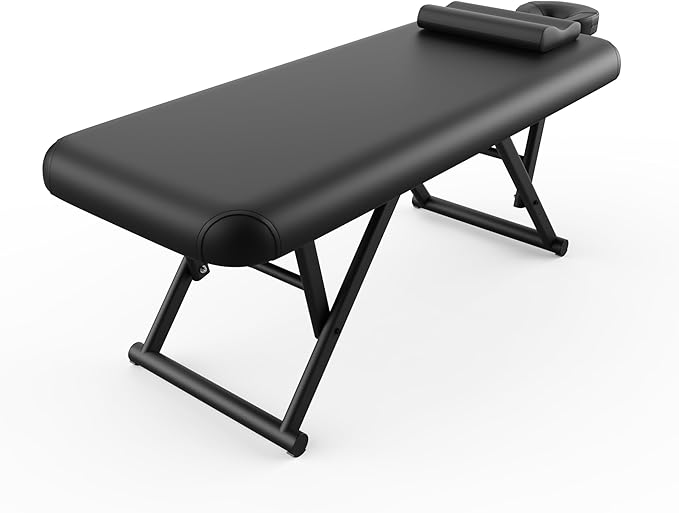 Dolonm Height Adjustable Massage Table with Face Pillow & Headrest for Treatment Table, Physical Therapy Table, Spa Facial Professional Massage Bed - Fixed Backrest, Black