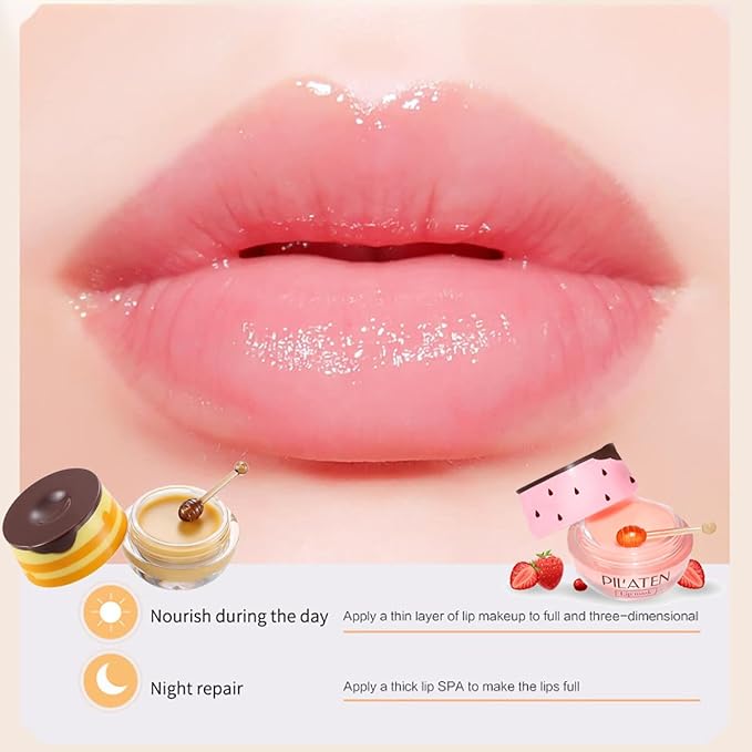 Strawberry & Honey Lip Balm, Vitamin E Lip Masks & Moisturizing Propolis Sleeping Lip Mask, Effective Reduces Lip Lines Prevention Dry and Cracked Lip Scrubs Exfoliator Smoothing Dry Lip Care
