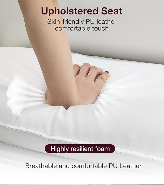 VARONXE Fully Electric Massage Table w/3 Motors, Professional Angle and Height Adjustable Spa Bed Facial Chair, Motorized Esthetician Bed Treatment Table for Beauty Salon, Stool Included, White