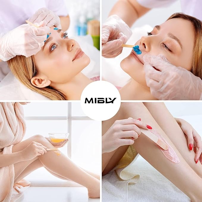 Mibly 4 Style 350 Pcs Assorted Wooden Wax Sticks for Body Legs Face and Small Medium Large Sizes Eyebrow Waxing Applicator Spatulas for Hair Removal or Wood Craft Sticks