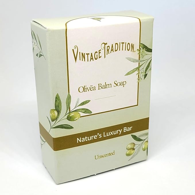 Vintage Tradition Unscented Olive Oil Balm Soap - All-Natural Bar Soap with Tallow Balm - Organic Soap for Gentle Skincare - Luxurious Nourishing Formula Bar Soap for All Skin Types