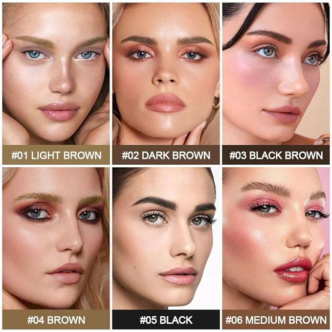 evpct 2Pcs Black Brown Magic Microblading Eyebrow Contouring Pen Brow Pencil, with 4 Brush Micro-Fork-Tips Precise Applicator, Dual-ended Eyebrow Brush, Hair Like Strokes, Natural Looking Brows