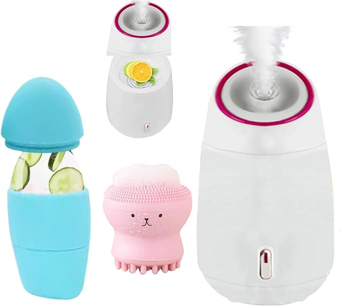 Facial Steamer and Ice Roller – 3-in-1 Nano Ionic Spa Kit for Deep Hydration and Pore Cleansing – Home Facial Care Set,auto Shut Off