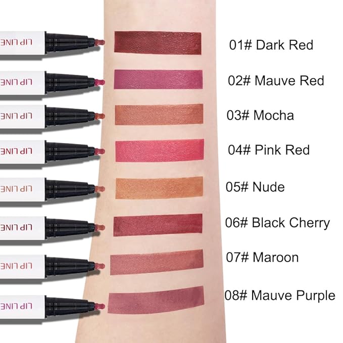 2Pcs Longwear Liquid Lip Liner Stain Marker Pen Set Long Lasting Waterproof, Mocha Nude Brown Matte Semi Permanent 24 Hour Lip Liner and Lipstick Combo, Color Stay Lipliner All Day Lips Stain peel off