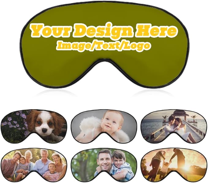 Custom Personalized Sleep Eye Mask Add Any Photo Text Logo Design Your Own Soft Blindfold Eyemask Blackout Eye Cover for Men Women Home Travel Offices, Olive, 8.1"x4.1"