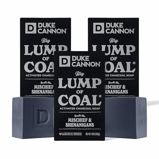 Duke Cannon Supply Co. Big Lump of Coal Soap Bar for Men Holiday Edition (Bergamot & Black Pepper Scent) Superior Grade, Extra Large, Paraben-free, All Skin Types, 10 oz (3 Pack)