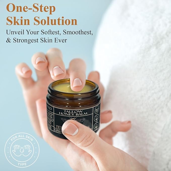 Organic Grass-Fed Beef Tallow Balm with Raw Honey - Moisturizing Cream for Soft, Smooth Skin - Handmade All-Natural Moisturizer (2 Oz, Lavender)