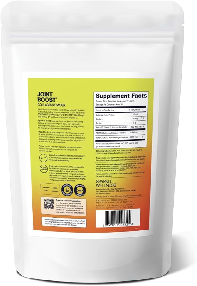 Sparkle Wellness FORTIGEL & TENDOFORTE Collagen Peptides | Collagen Powder with Calcium Ascorbate Vitamin C to Support Joint Mobility, Tendon & Ligament Health | Joint Boost (Tropical) [30-Serves]