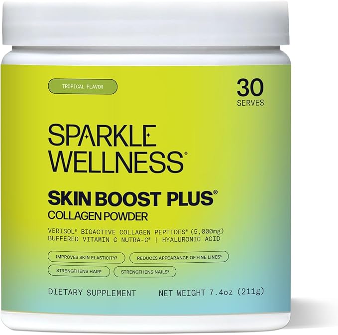 Sparkle Wellness VERISOL Bioactive Hydrolyzed Collagen Peptides | Collagen Powder Supplement with Vitamin C & Hyaluronic Acid for Hair, Skin, and Nail Health | Skin Boost Plus (Tropical) [30-Serves]