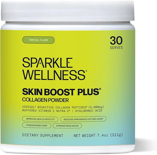 Sparkle Wellness VERISOL Bioactive Hydrolyzed Collagen Peptides | Collagen Powder Supplement with Vitamin C & Hyaluronic Acid for Hair, Skin, and Nail Health | Skin Boost Plus (Tropical) [30-Serves]