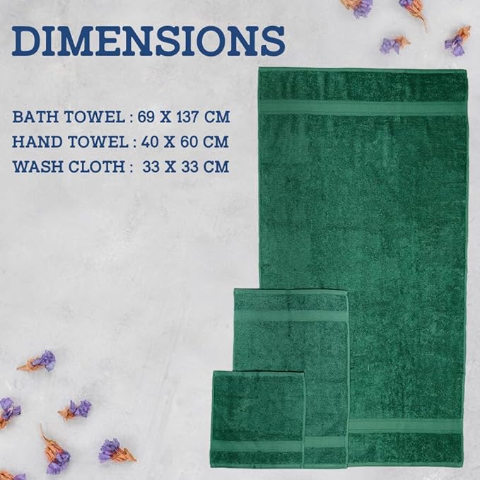 Casa Lino 100% Cotton Bath Towels Set of 4 (1 Bath Towel, 1 Hand Towel & 2 Wash Cloths) - Bathroom Towels and Washcloths Set - Complete Bathroom Set - Guest Room Essentials - (Green)
