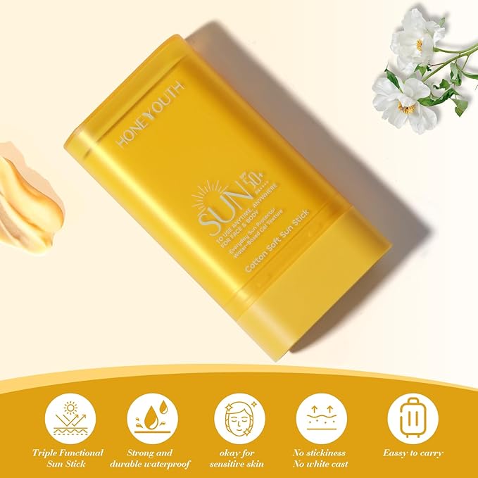 Sunscreen Stick SPF 50+ PA++++ 0.56Oz | Water Resistant (80 Min) | Face & Body Sunscreen for Sensitive Skin | Non-Greasy, No White Cast | Compact Travel-Friendly Sun Protection (pack of 1)