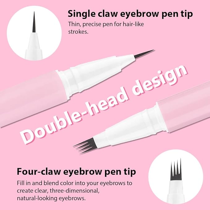 evpct 2Pcs Dark Light Brown Magic Microblading Dual-Ended Eyebrow Contouring Pen Brow Pencil, with 4 Brush Micro-Fork-Tips Applicator and Precise Brush-Tip Hair Like Strokes, Dual-ended Eyebrow Brush