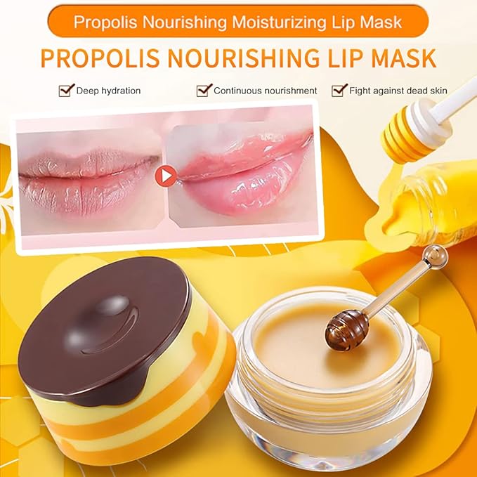 Strawberry & Honey Lip Balm, Vitamin E Lip Masks & Moisturizing Propolis Sleeping Lip Mask, Effective Reduces Lip Lines Prevention Dry and Cracked Lip Scrubs Exfoliator Smoothing Dry Lip Care