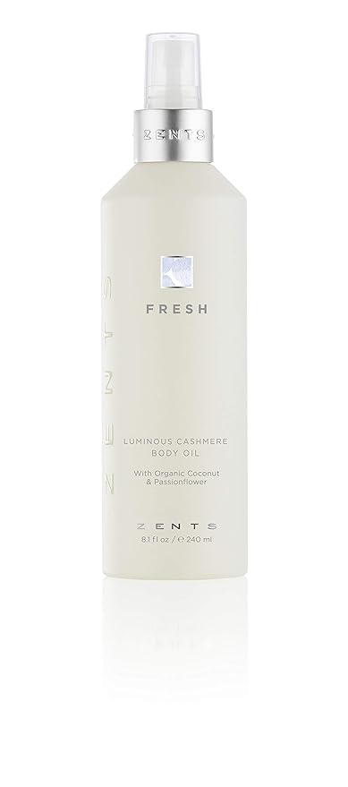 Zents Luminous Cashmere Body Oil (Fresh Fragrance) | Moisturizing Body Oil with Vitamin E & Organic Coconut Oil | Softens & Smooths Skin | 8 fl oz