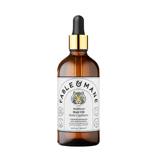 Fable and Mane Hair Oil - HoliRoots Strengthening Serum for Damaged, Frizzy Hair with Amla, Castor Oil for Hair Health - 3.4FL oz