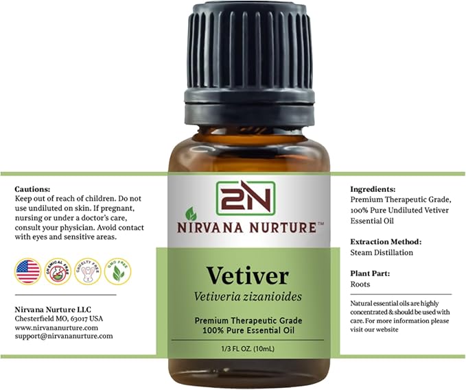 Vetiver Essential Oil 100% Pure Premium Therapeutic Grade, Undiluted - Aromatherapy Diffuser for Calm and Relaxation, Skin Care, Hair Care