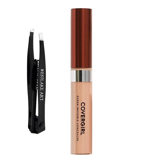 Invisible Lightweight Concealer, 0.32 Oz, Lightweight, Buildable Coverage For Flawless Complexion, Medium Concealer Bundle With Eyebrow Tweezers, Long-Lasting Wear, [Pack Of 1]