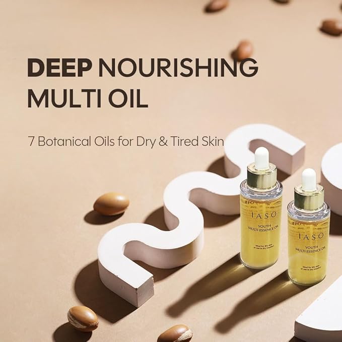 IASO Youth Multi Essence Oil | Korean Face & Body Oil with Retinol, Jojoba, Rosehip & Squalane | Lightweight Hydration & Radiance Boost for All Skin Types, 1 oz