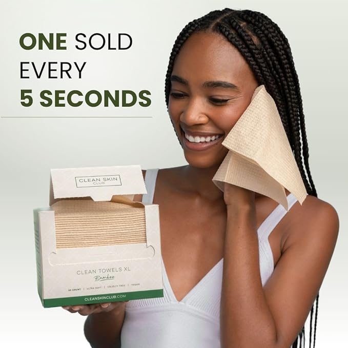 Clean Skin Club Bamboo Viscose Clean Towels® XL 100% USDA Biobased Face Towel, Disposable Face Towelette, Makeup Remover Dry Wipes, Ultra Soft, 50 Ct, 1 Pack