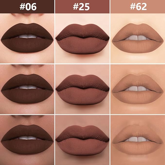 evpct 3Pcs Chocolate Nude Brown True Nude Matte Lip Liner & Liquid Lipstick Stain Makeup Set for Women, Lip Liner Stain Long Lasting Waterproof Smudge Proof, Cruelty Free Lip Makeup 24 hours originale